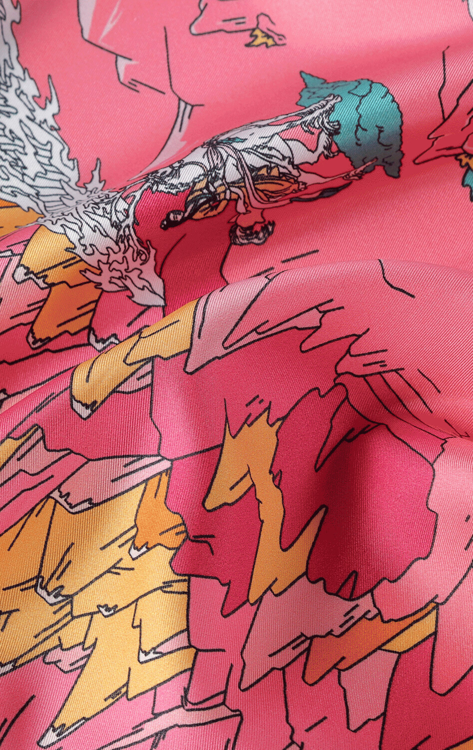 Scarf Chinese Landscape Orange/Pink