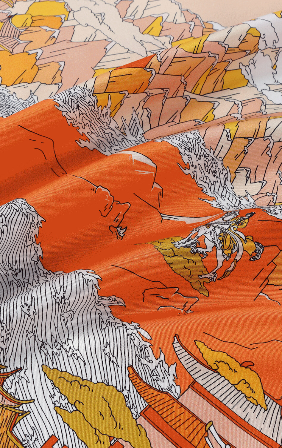 Scarf Chinese Landscape Orange/Pink