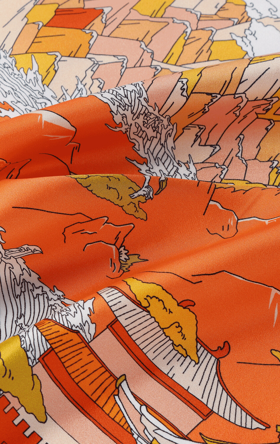 Scarf Chinese Landscape Orange/Pink