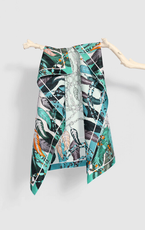 Scarf Bird's Feather Blue/Green