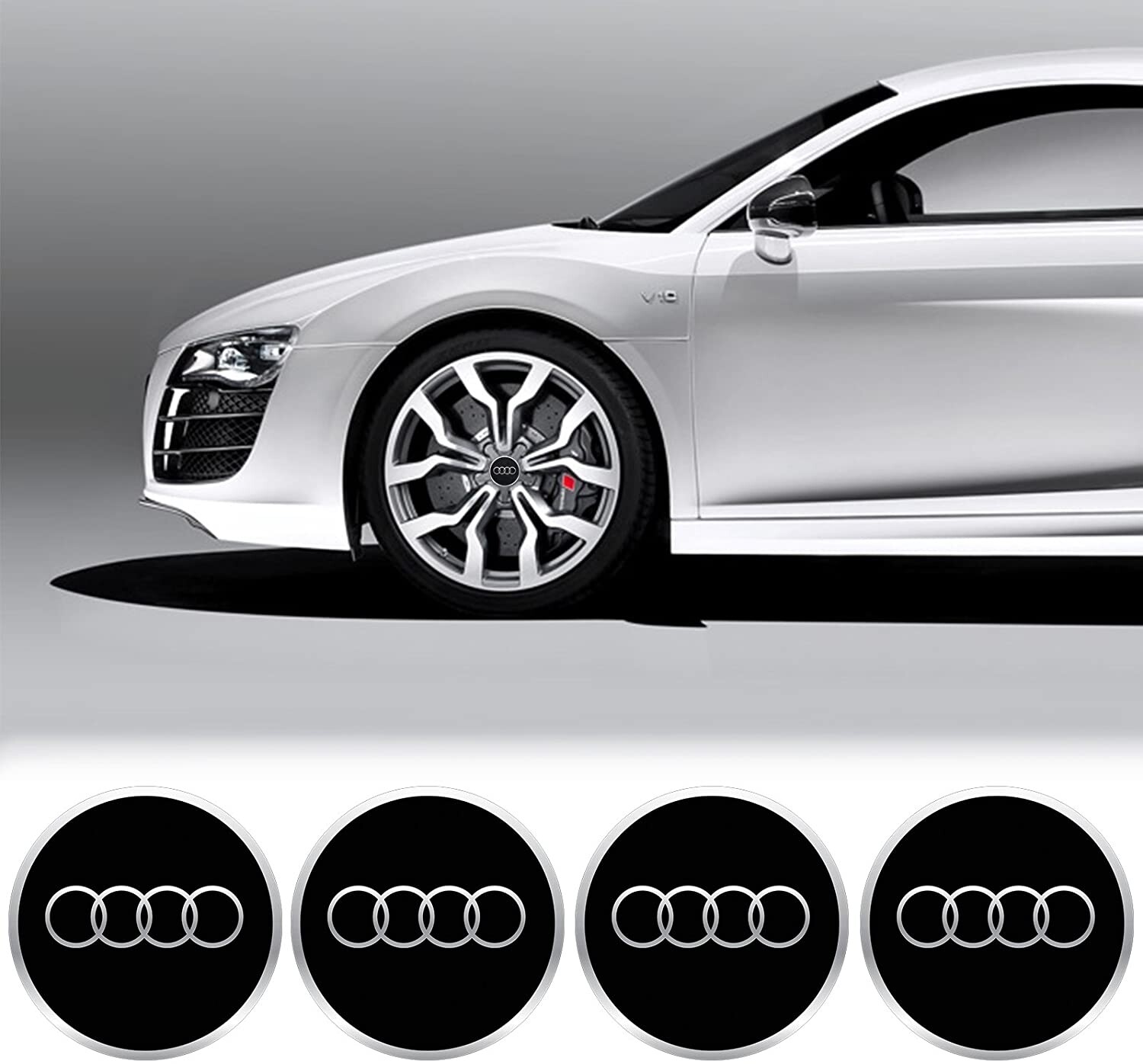 Audi Wheel Centre Caps - 69mm - Gloss Black/Chrome