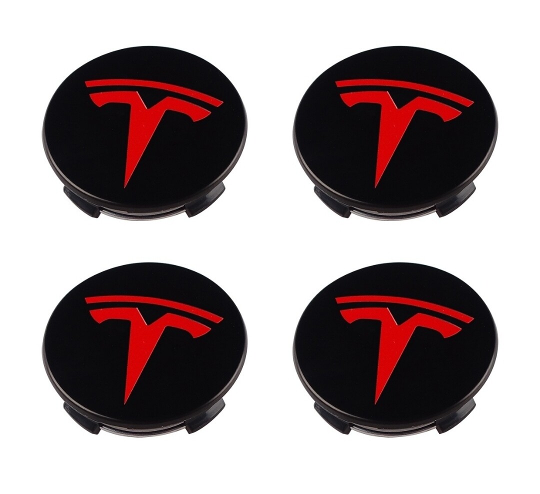 Tesla Wheel Centre Caps 57mm - Red/Black