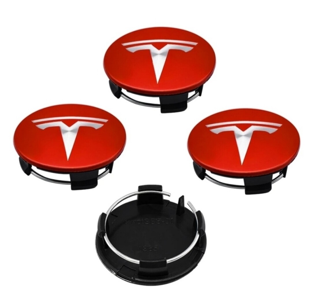 Tesla Wheel Centre Caps 57mm - Red