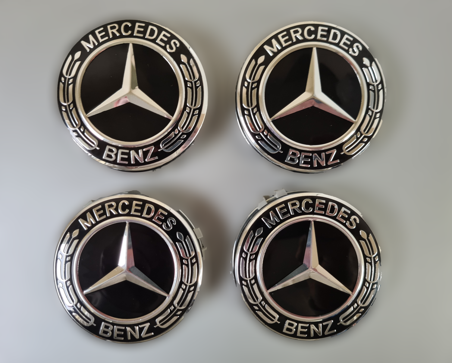 Mercedes Wheel Centre Caps - 75mm - Black & Chrome
