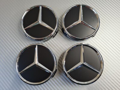 Mercedes Wheel Centre Caps - 75mm - Black/Chrome Star