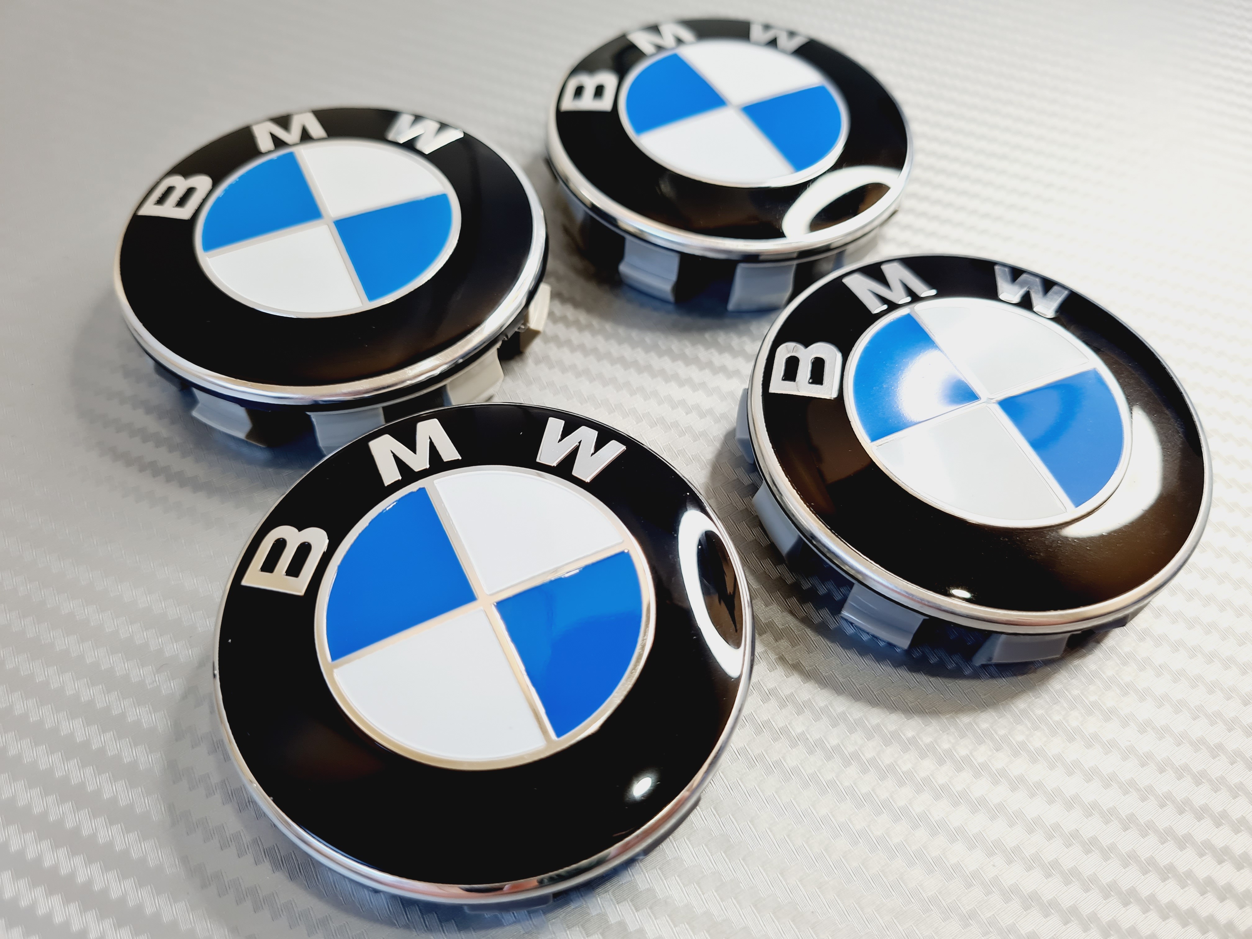 Set of 4 BMW Black & White Wheel Centre Caps 68MM - SD Performance