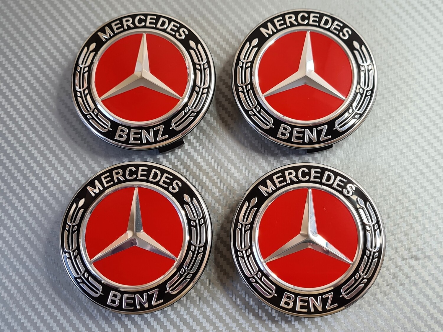 Mercedes Wheel Centre Caps - 75mm - Red