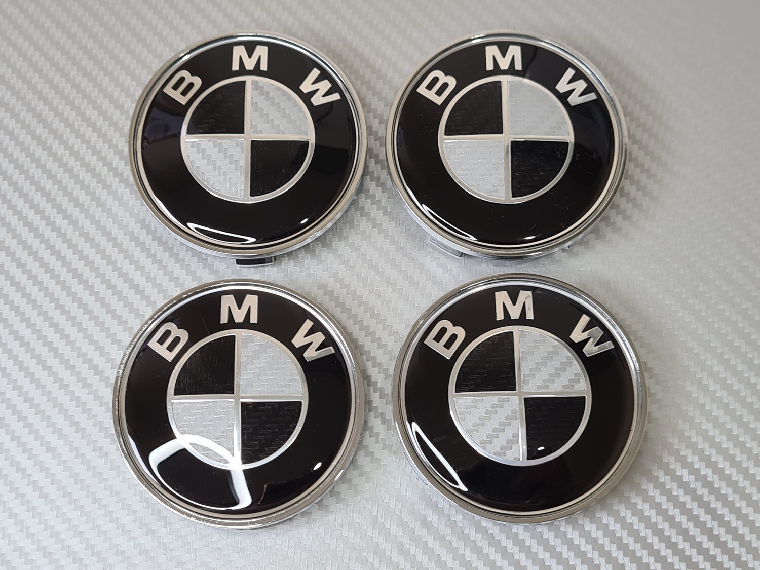 BMW Wheel Centre Caps - Black & White Carbon Fibre