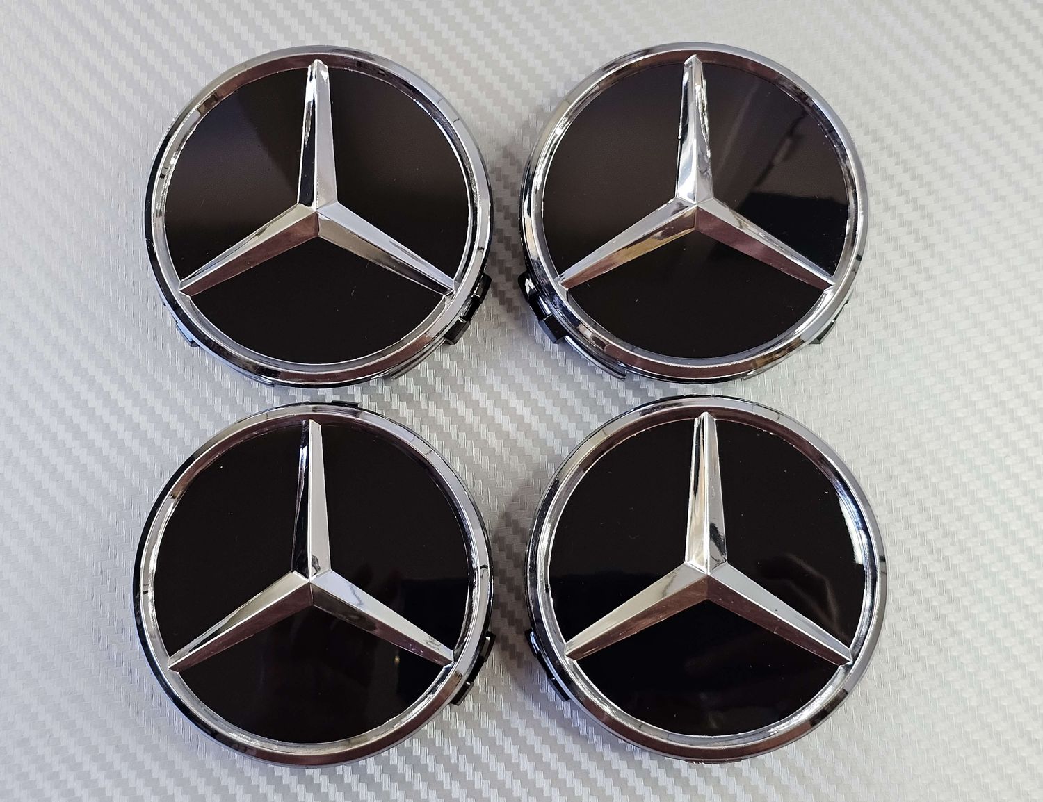 Mercedes Wheel Centre Caps - 75mm - Black/Chrome Star