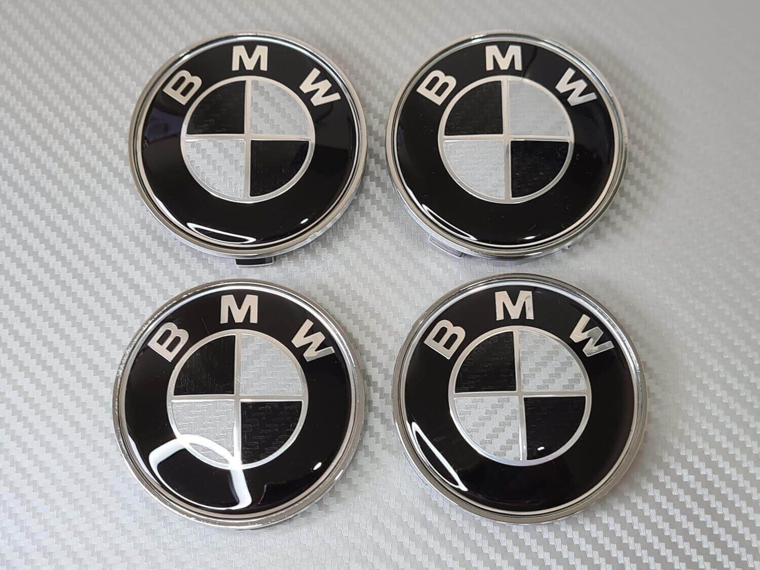 BMW Wheel Centre Caps - Black &amp; White Carbon Fibre (Set of 4)