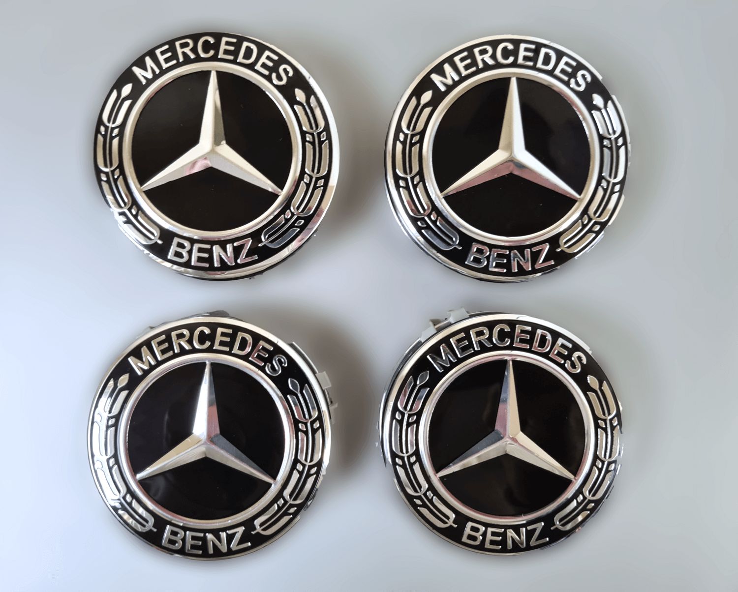 Mercedes Wheel Centre Caps - 75mm - Black &amp; Chrome