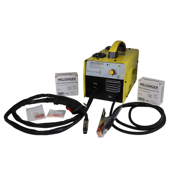 WELDINGER M 130 mini Flux Fülldrahtschweißgerät + je 1kg 0,6/0,8mm Fülldraht + Stromdüsen