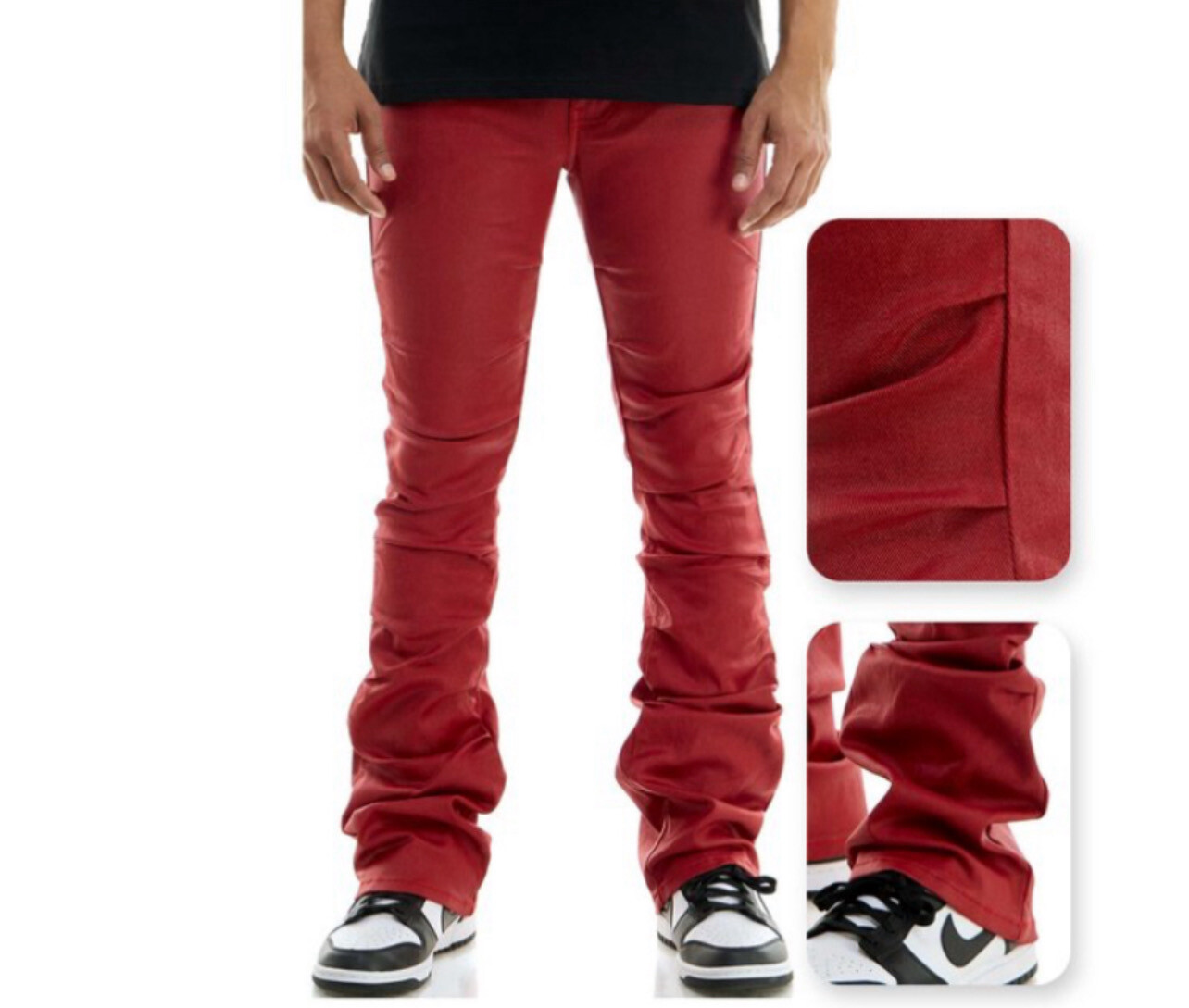 leather Pleat Jeans Stacked Flare Fit