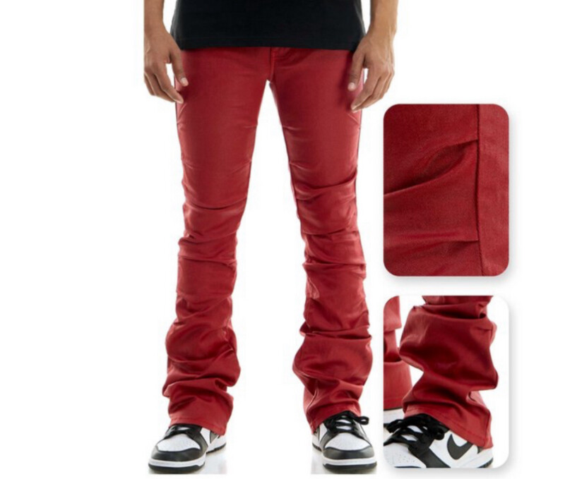 leather Pleat Jeans Stacked Flare Fit