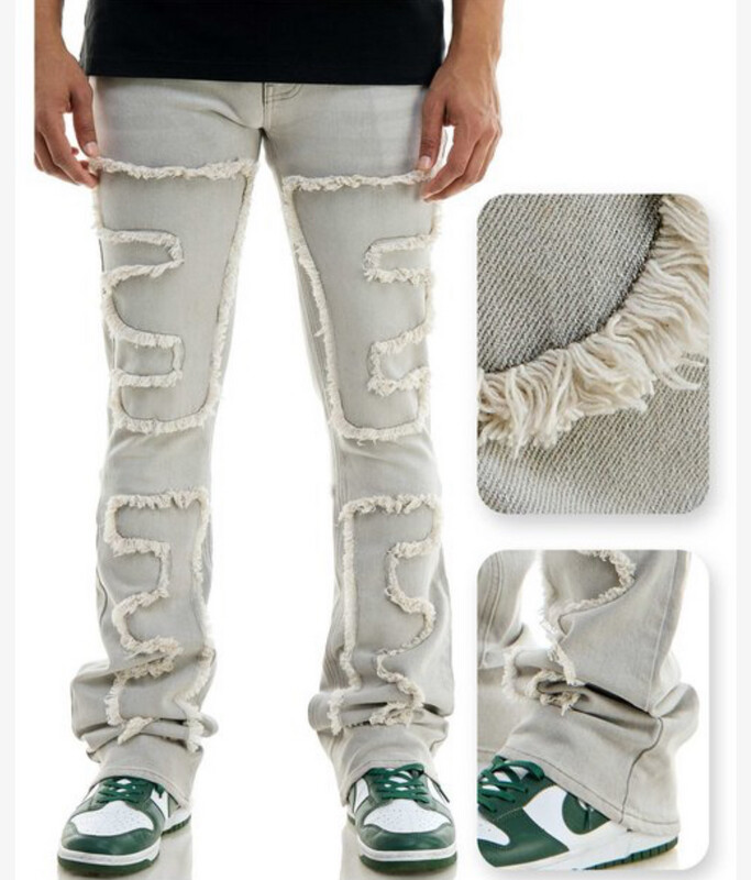 Symmetrical Patched Jeans Stacked Flare fit