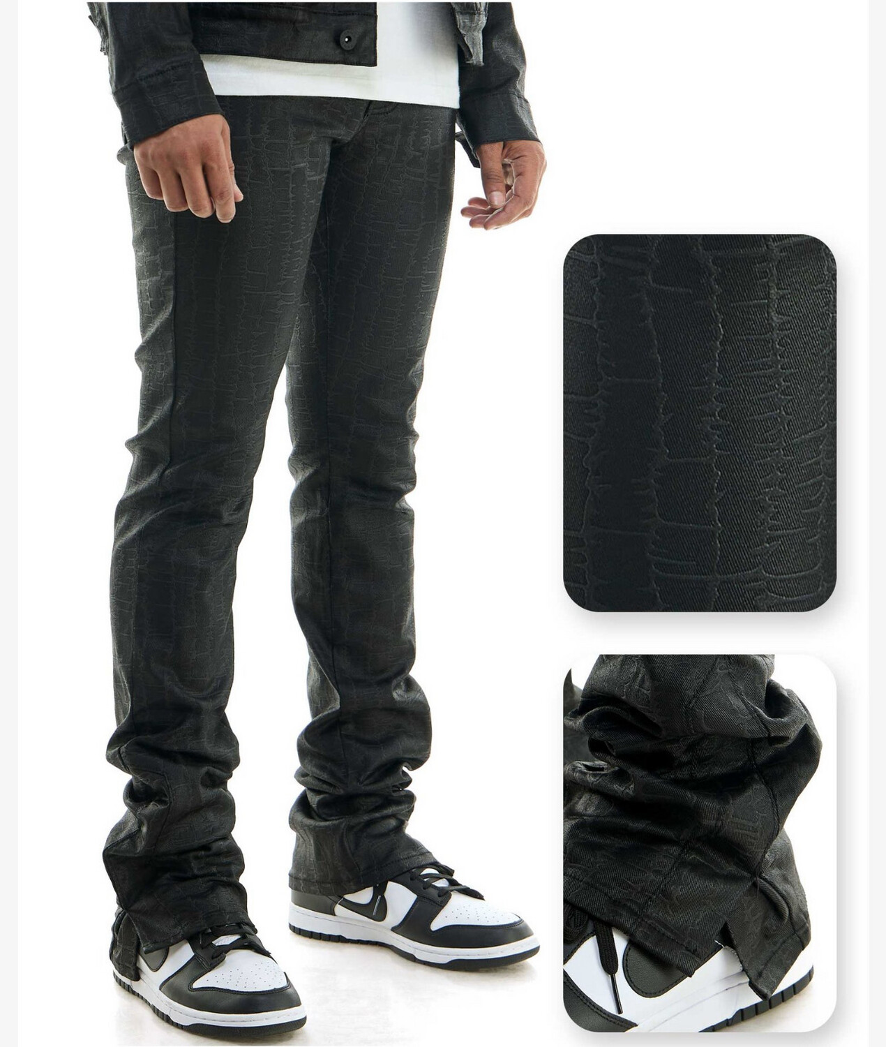 leather Pattern Stacked Pants
