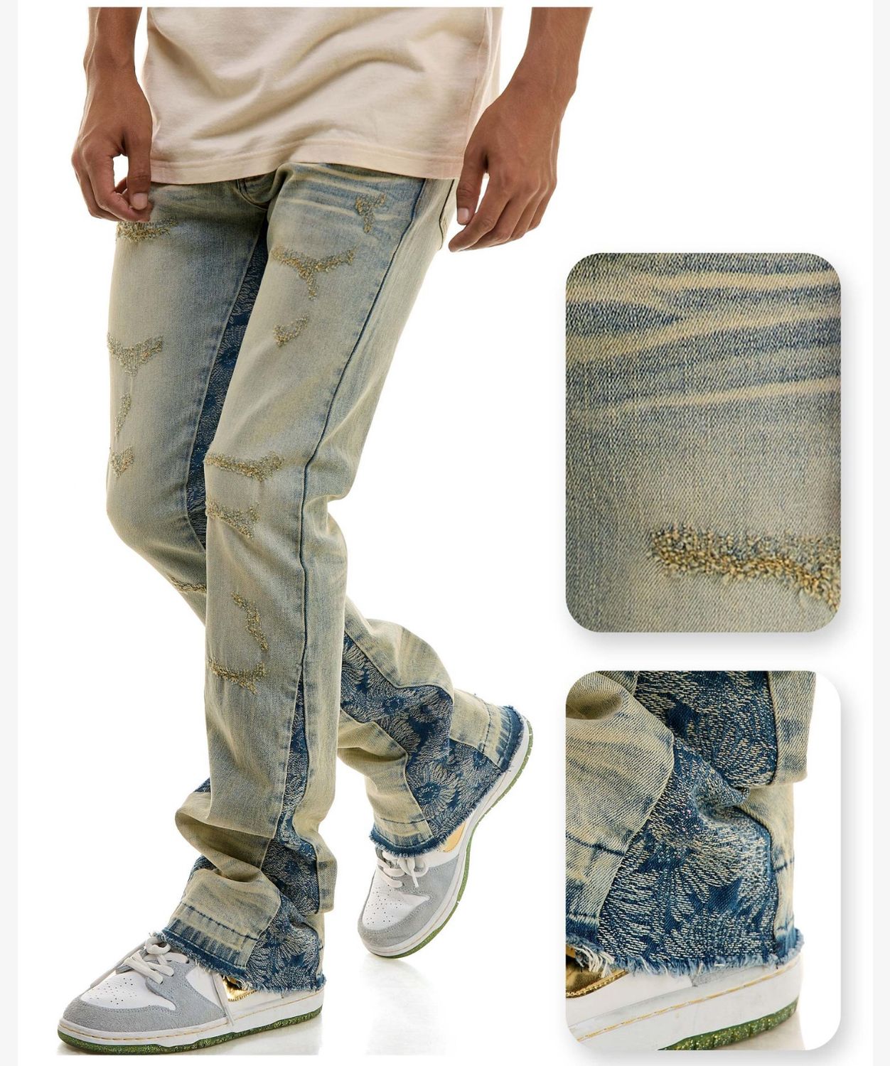 Flower panelled jeans flare fit