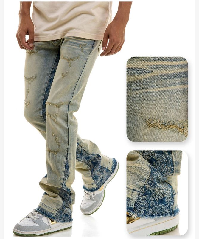 Flower panelled jeans flare fit