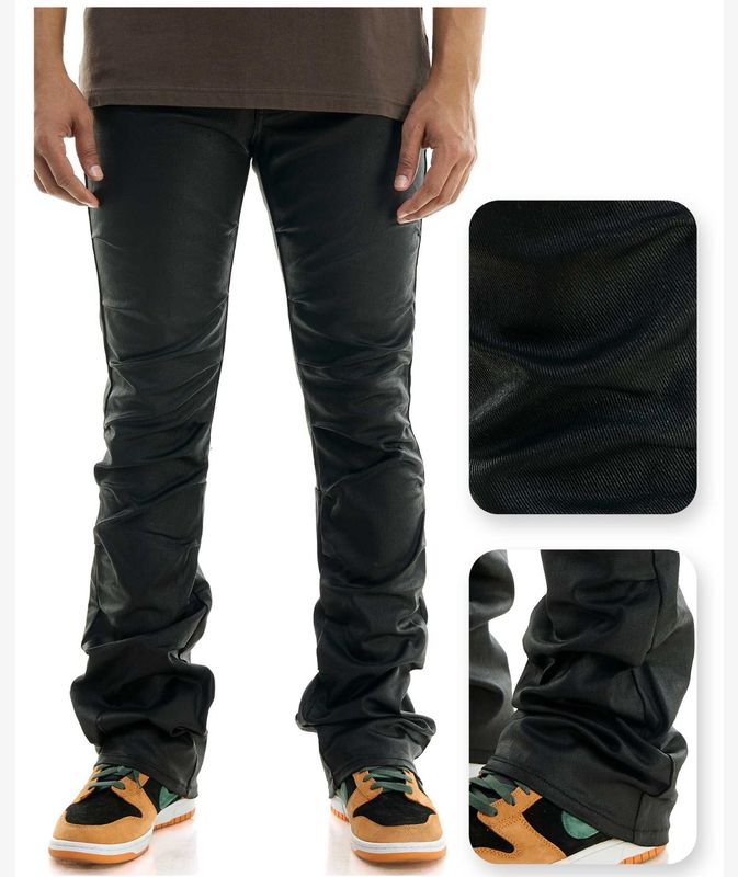 Leather Pleat Stacked Flare Fit