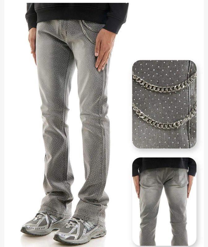 Rhinestone Skinny Flare Fit