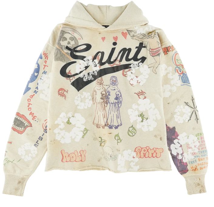 Saint Mxxxxxxx Denim Tear Graffiti Hoodie