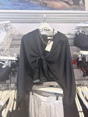 Satin Black Tie Front Crop Top