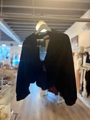 Satin Black Tie Front Crop Top
