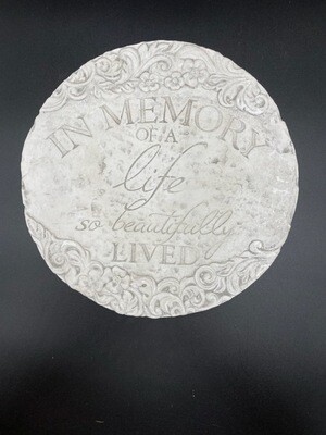 Memorial Plaque; In Memory of a Life so Beautifully Lived
