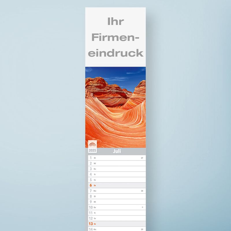 Werbeeindruck STREIFENKALENDER auf dem KOPFFÄLZEL Werbeeindruck STREIFENKALENDER auf dem KOPFFÄLZEL
