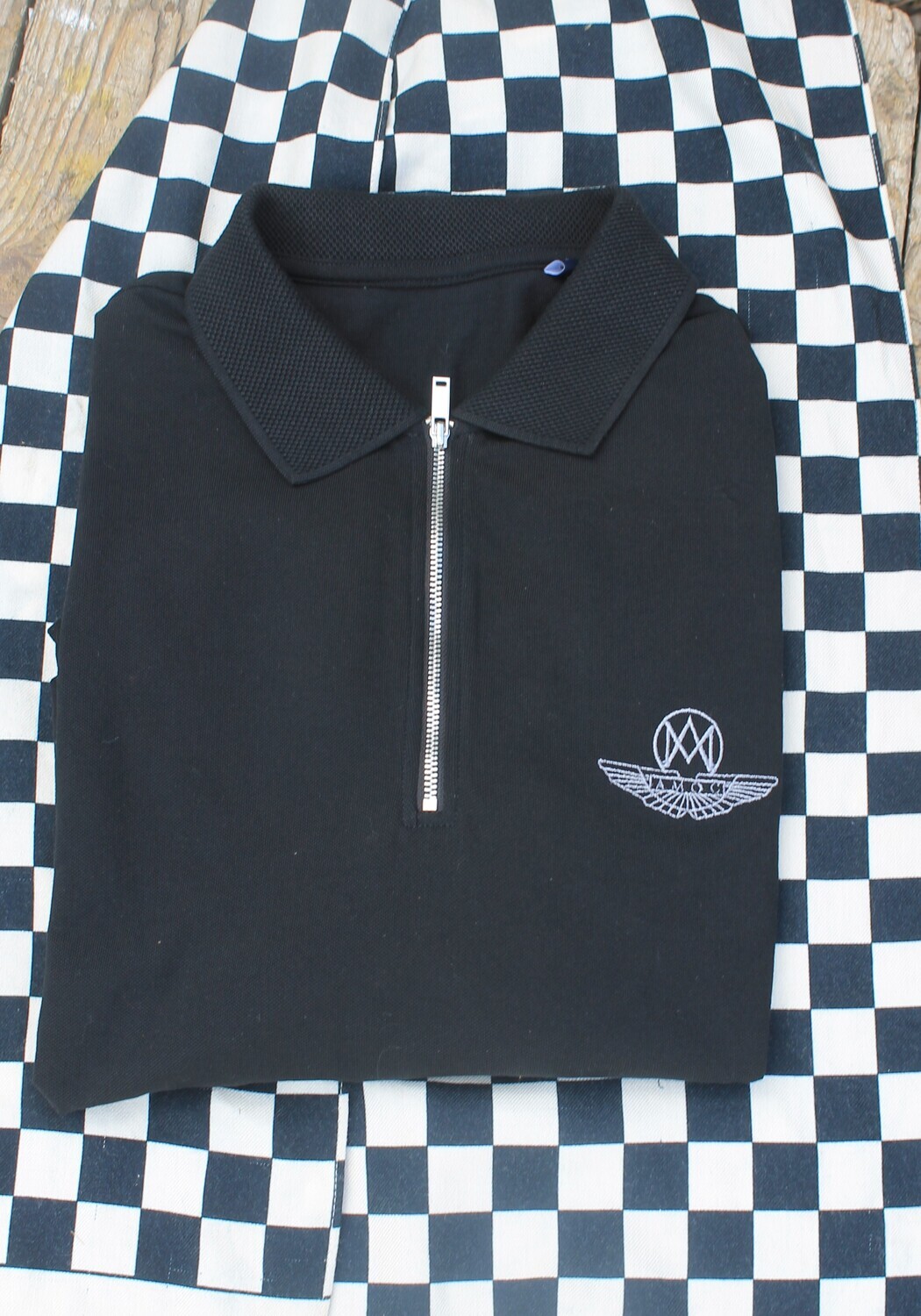 Zipped Polo, Size/Colour: L/Black - grey logo