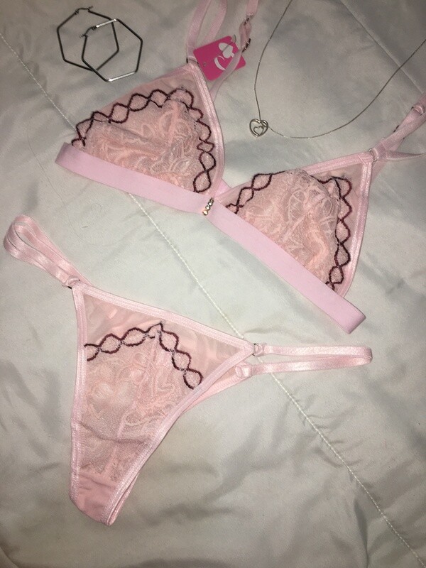 Conjunto de coramina rosa de encaje 💗🎀