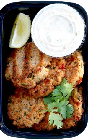 Salmon Cakes w/Clean Dirty Rice