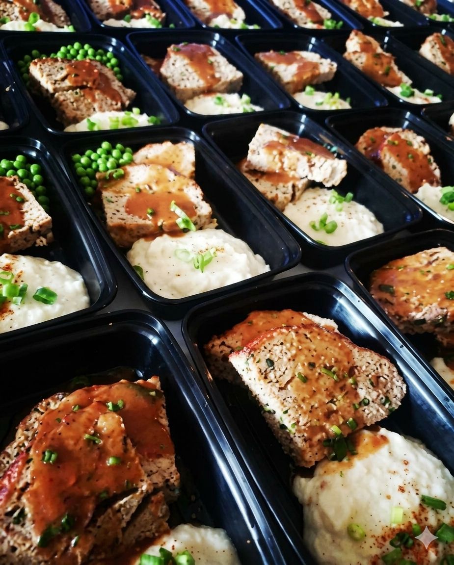 Turkey Meatloaf w/Red Mash & Peas (Or Cauli Mash)