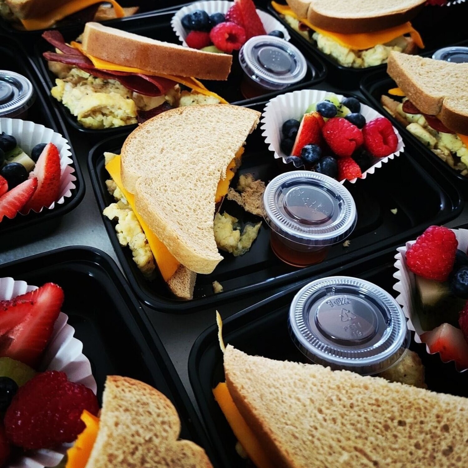 low carb toast breakfast sandwich (half w/fruit)