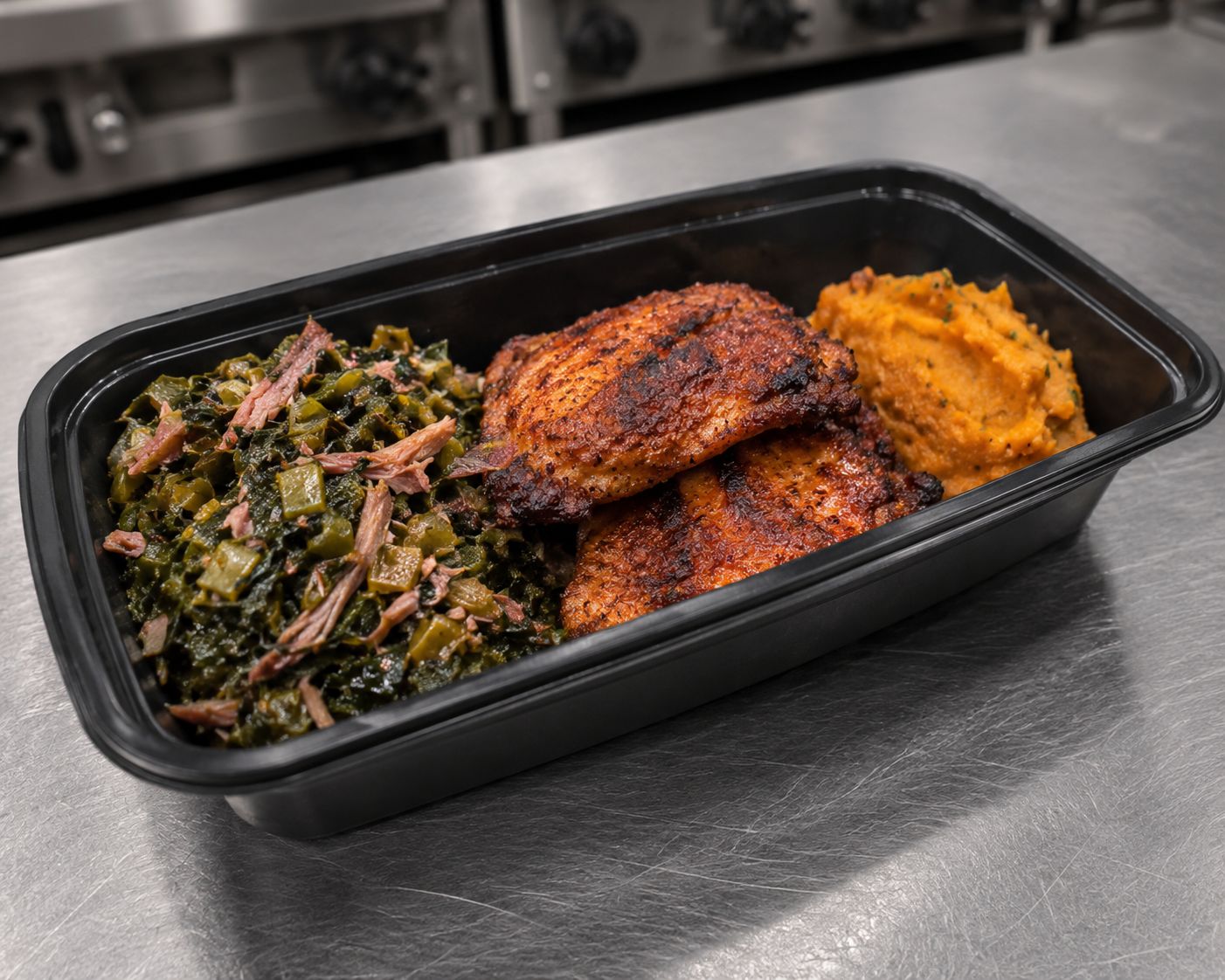 Dry Rub Sweet Heat Baked Chicken Sweet Potato Mash & Kale Greens