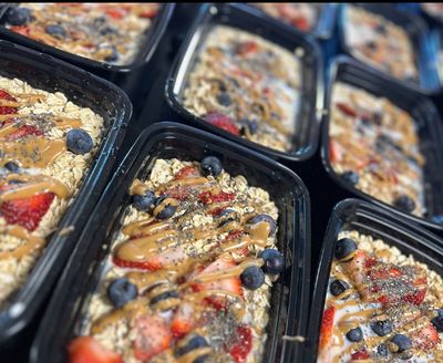 Sugar Free Blueberry Strawberry Walnut Almond butter Overnight Oats
