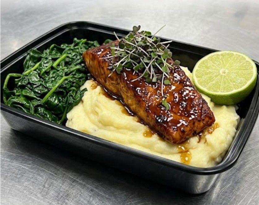 Bourbon Salmon w/Red Mash & Spinach