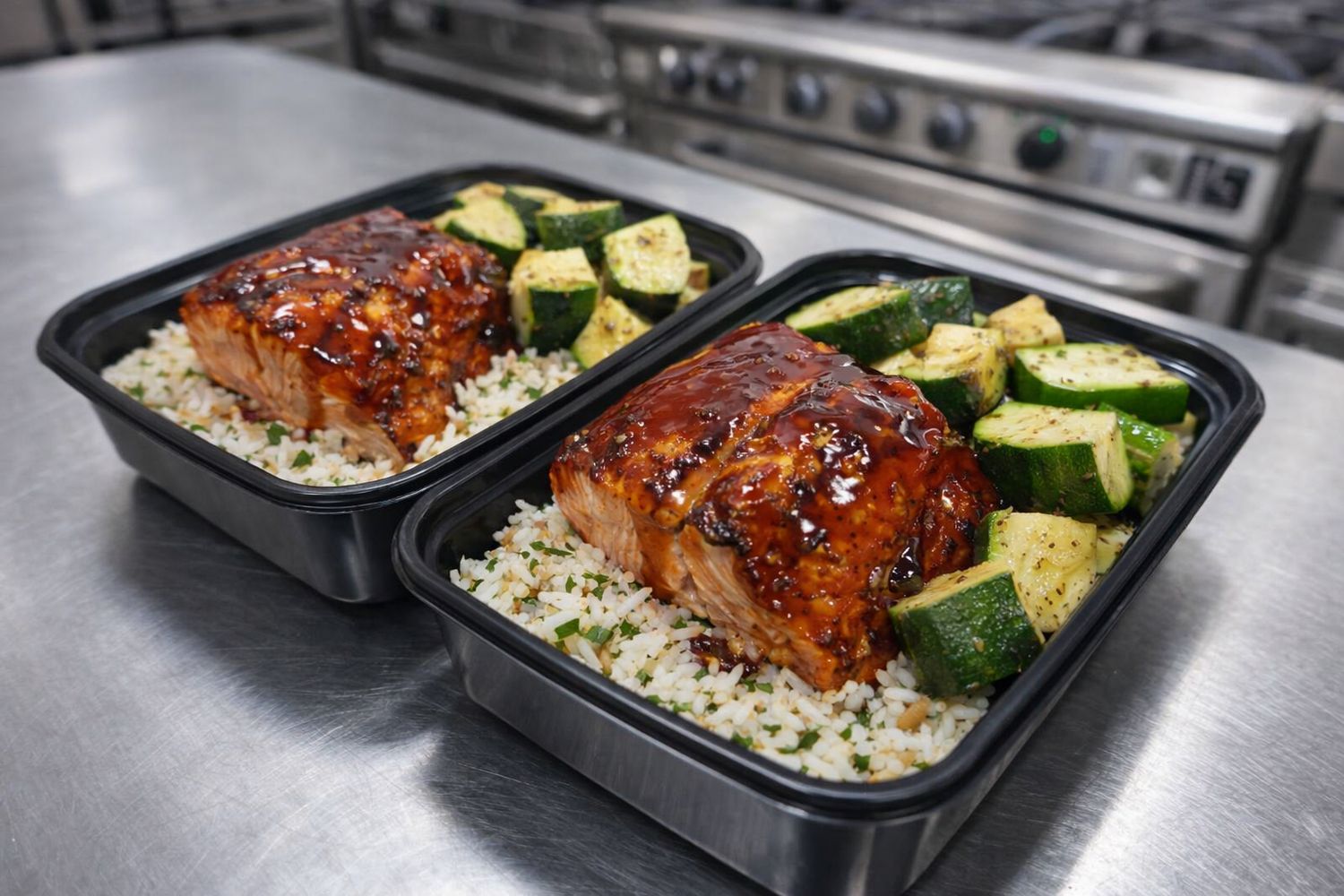 Hot Honey Salmon w/Wild Rice & Zucchini