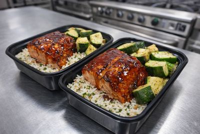 Hot Honey Salmon w/Wild Rice & Zucchini