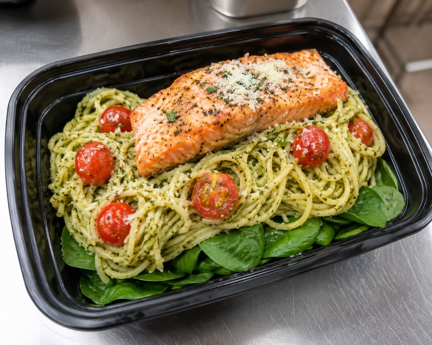 Salmon w/Pesto Pasta (Keto Pasta Option)