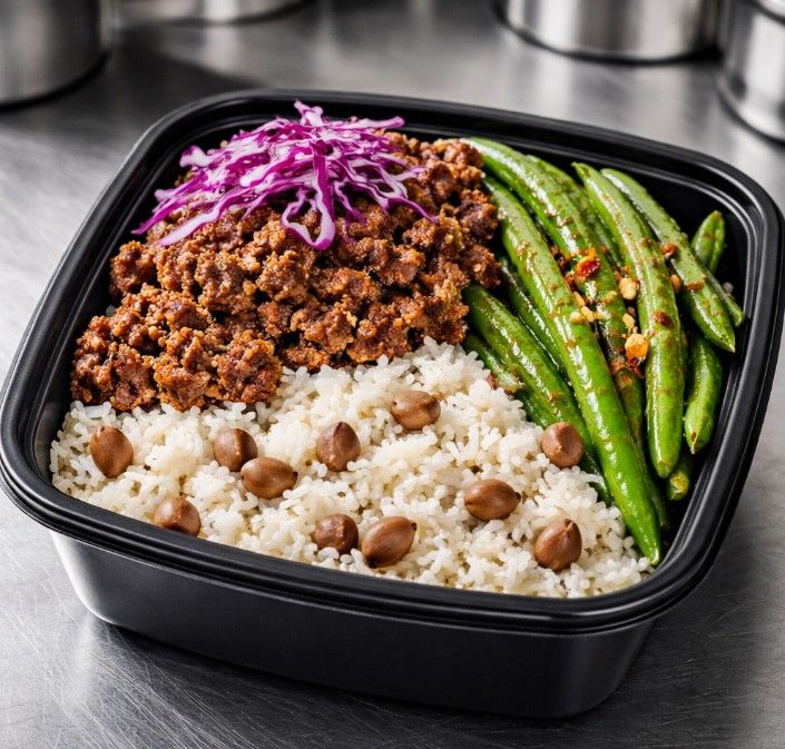 Jerk Ground Turkey w/Rice N Peas & Curry Green Beans (low Carb)