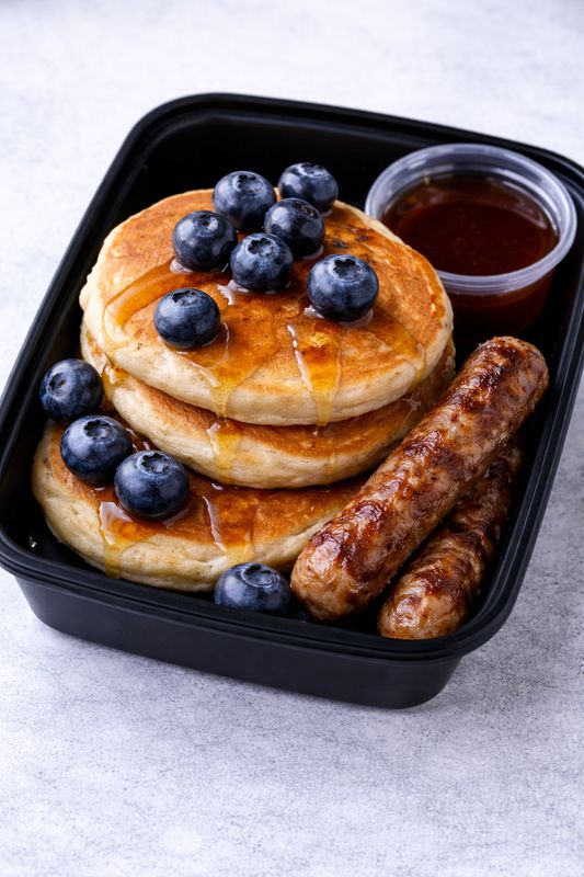Pancakes w/ Blueberries & Turkey Sausage