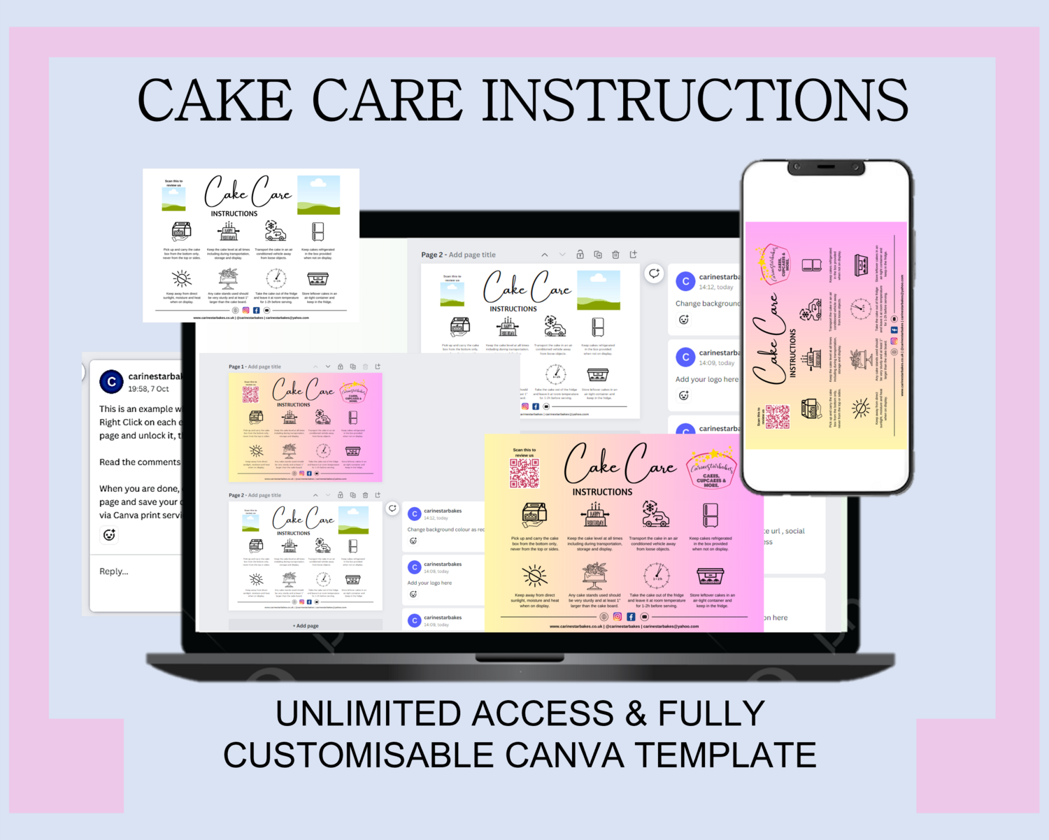 CAKE CARE INSTRUCTIONS CARD