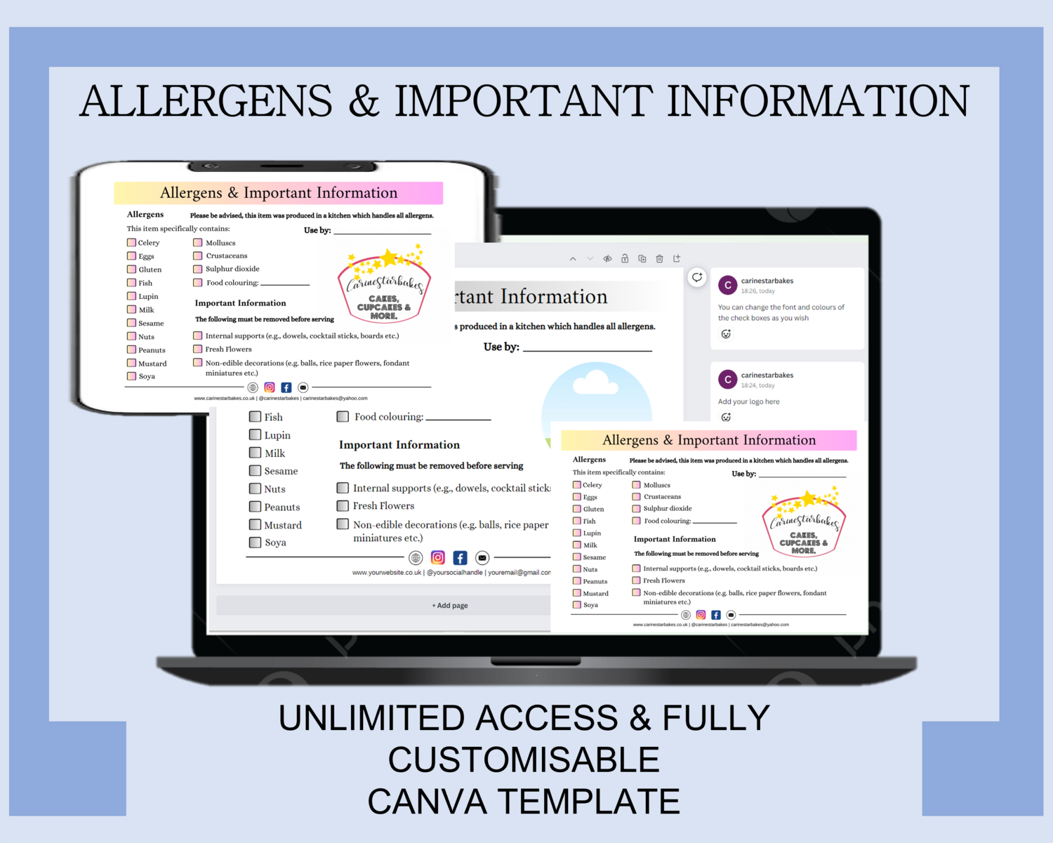 ALLERGENS &amp; IMPORTANT INFORMATION CARD