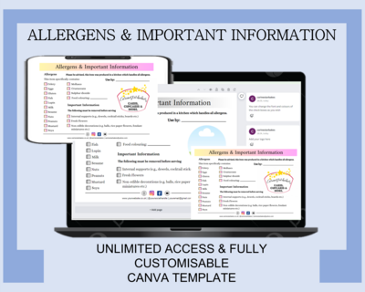 ALLERGENS &amp; IMPORTANT INFORMATION CARD