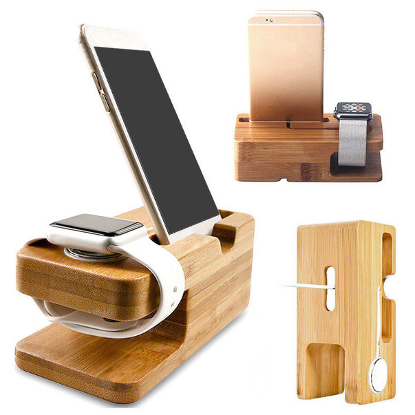 station d'accueil bois bambou pour Apple? Watch iPhone iPad