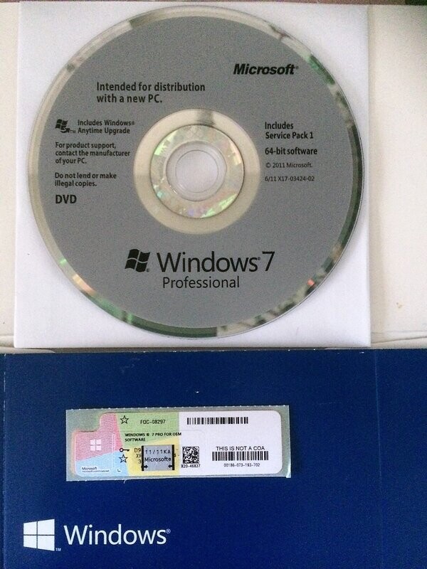 Microsoft® Windows 7 Pro avec DVD 64 bit langue anglaise.
