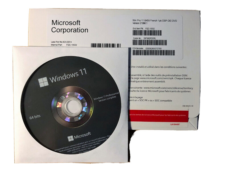 Coffret complet Windows 11 Pro 64 bit DSP OEI FQC-10532 Coffret complet Windows 11 Pro 64 bit DSP OEI FQC-10532