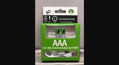 Pack de 2 Piles rechargeables USB AAA 1,5V 750mWh lithium dernière génération