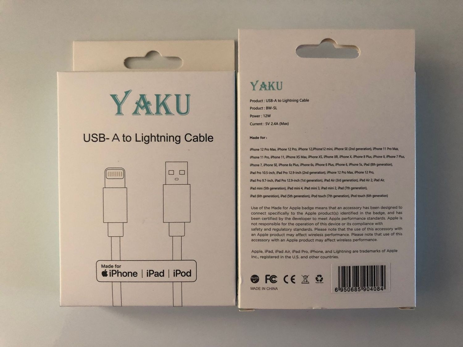 CABLE iPhone USB-A certifié Apple MFi original blanc CHARGEUR ADAPTATEUR